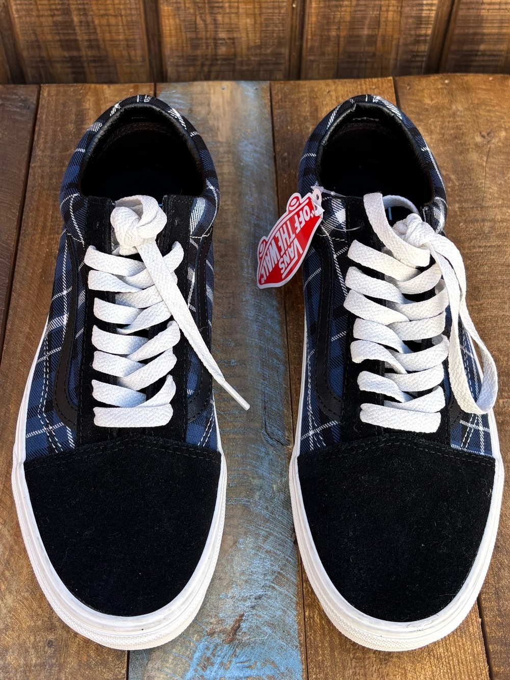 NWTS Vans Navy Blue Plaid Old Skool Classic Shoes - Picture 5 of 16